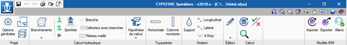CYPEFIRE Sprinklers. Interface de la version 2018.e. Cliquez pour agrandir l'image.