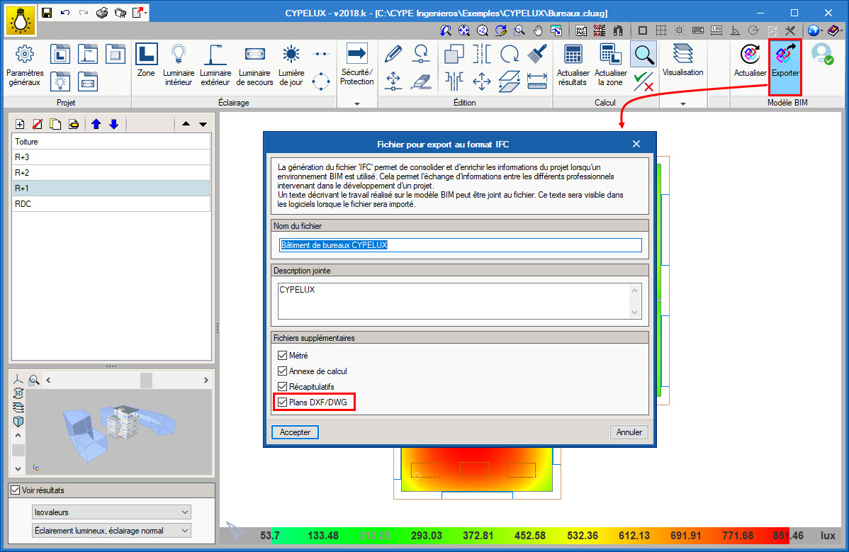 CYPELUX, CYPELUX CTE, CYPELUX RECS, CYPELUX LEED et CYPELUX HQE. Exportation des plans vers le projet BIM.